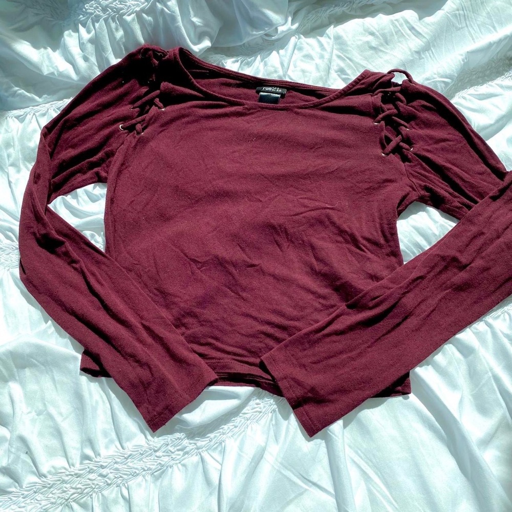 Maroon Long Sleeve Crop Top